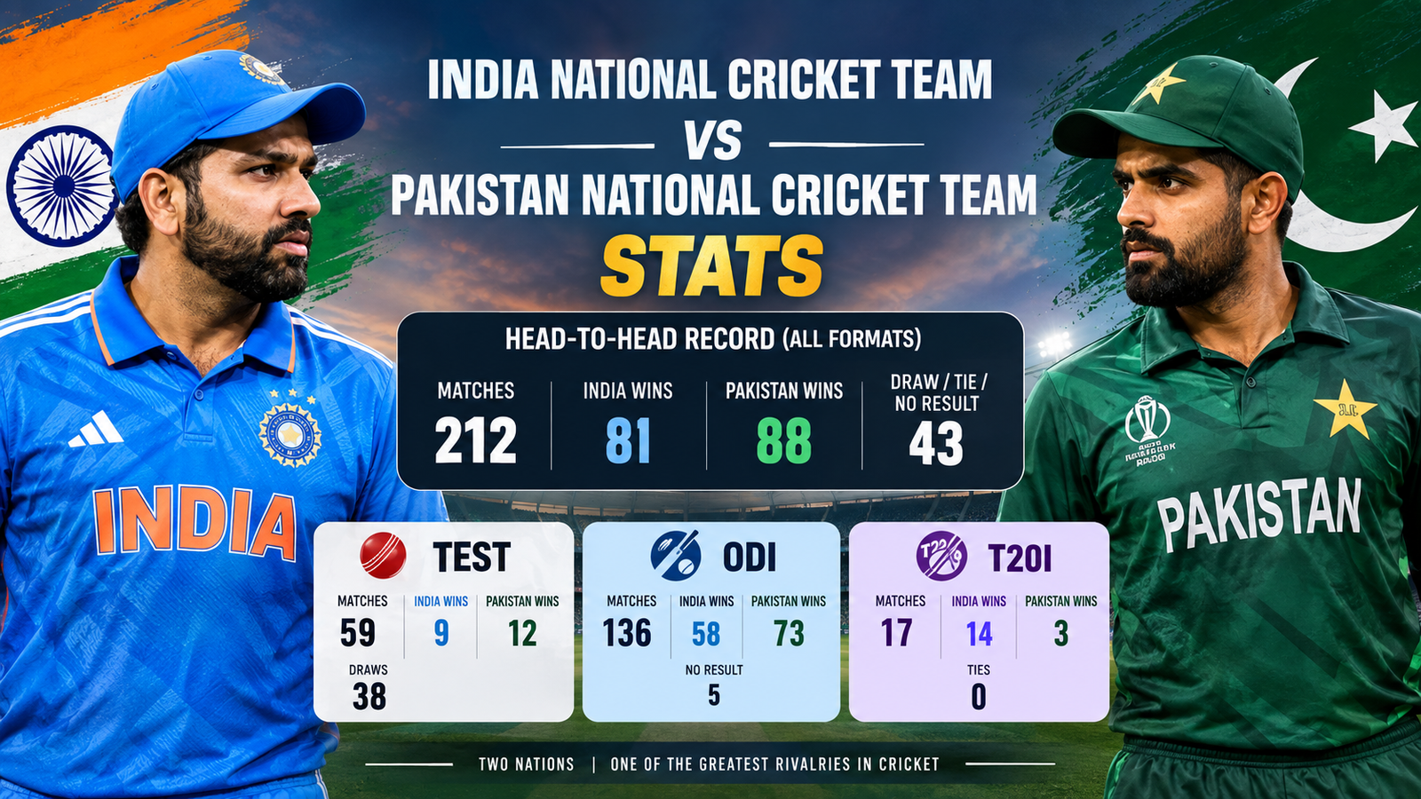 India National Cricket Team vs Pakistan National Cricket Team Stats